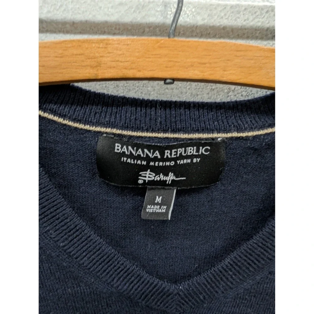 Banana Republic Men's Italian Baruffa‎ Merino Wool V-Neck Sweater Navy Blue- M
